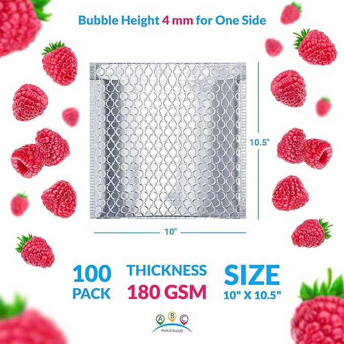 ABC PACK & SUPPLY Thermal Bubble Mailer, 10 x 10.5 Inch Metallic Foil Insulated Envelopes, 100 Pack Self Seal Waterproof Shipping Mailers