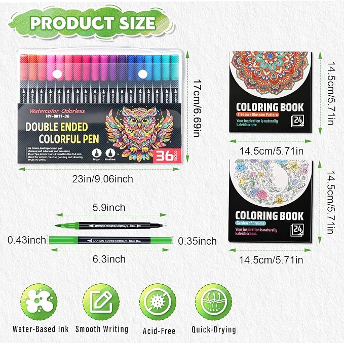 Adult Coloring Book Set with Markers, 36 Colors Makers with 2Pack Adult Coloring Books for Adults Relaxation Calming, 48 Patterns,Anxiety Relief Gifts for Women Painting,Calligraphy, Doodling Journal
