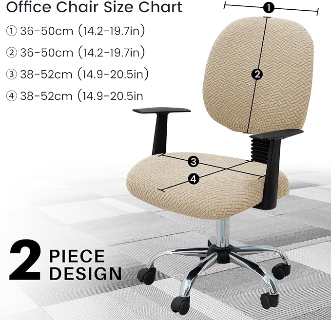 MIFXIN Office Chair Cover Stretch Slipcover 2 Piece Elastic Jacquard Computer Chair Seat Covers Furniture Protector for Office Home, Only Covers, NO Chair (Khaki)