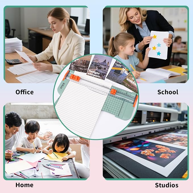 A4 Paper Cutter Slider 12 Inch Paper Trimmer Photo Cutter, Green | Small Paper Cutter for Classroom Scrapbooking Cutter, Cutter Sliding