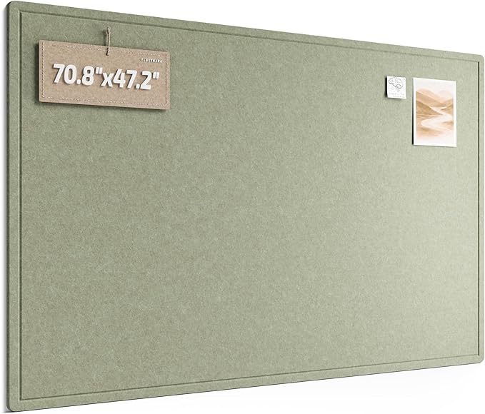 Fluxynara 70.8" x 47.2" Large Bulletin Board, Sage | Cork Board Alternative with 48 Removable Adhesive Tabs, Foldable Felt Pin Board for Home, Office, Classroom & Dorm