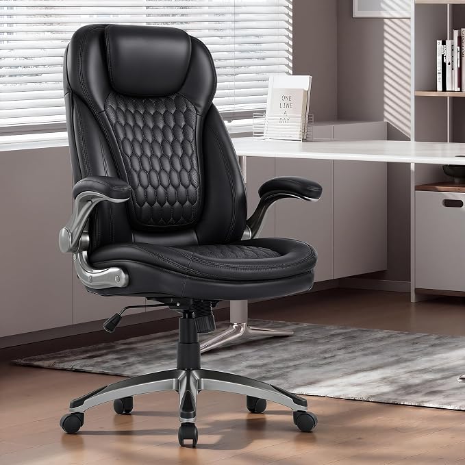 COLAMY Executive Office Chair with Thick Bonded Leather (Black-6686, Set of 2)
