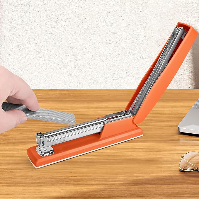 Stapler with 5000 Staples - 25 Sheet Capacity, Staplers for Desk, Orange | Non-Slip Office Stapler for classroom, home, School