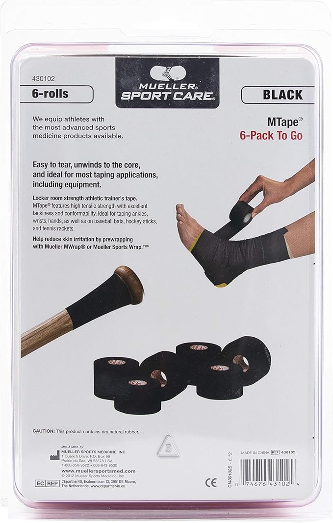 Mueller Sports Medicine MTape Rolls to Go, Quality Athletic Tape, Easy to Tear for Fast & Effective Taping, 1.5" x 10 Yards Per Roll, 6 Rolls