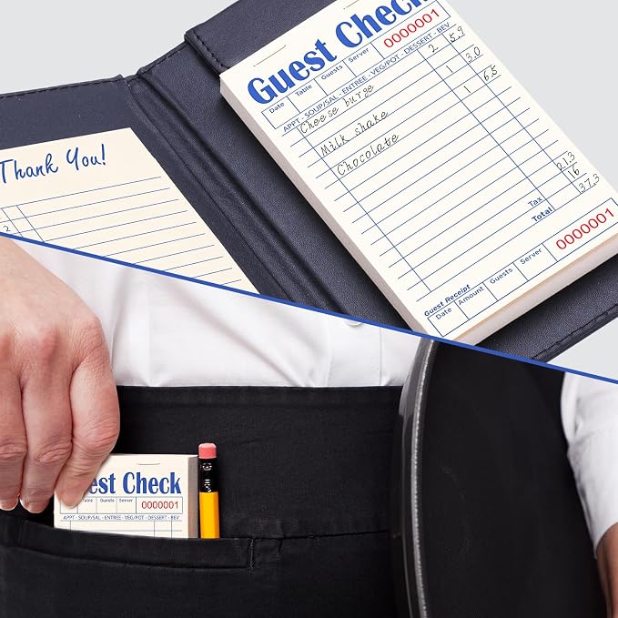 ZPARIK Guest Checks Books for Servers, Natural Color Paper, 6 Pack Green | 6 Pack Guest Checks with 50 Sheets Per Book, Waiter Checkbook, Waitress Notepad for Restaurants, Perfect for Servers