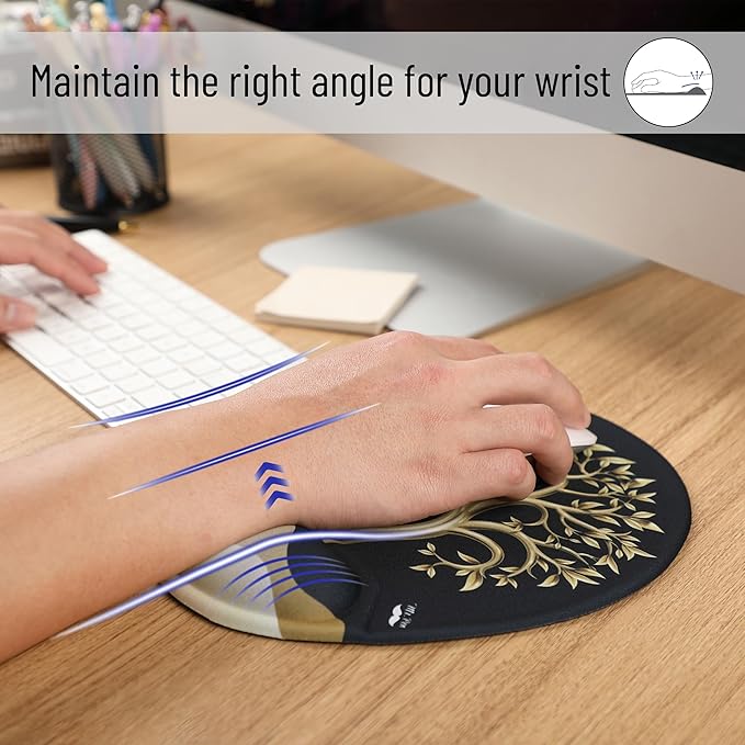 Mr. Pen- Ergonomic Mouse Pad with Wrist Rest, Golden Tree Design, Breathable Fabric with Memory Foam Cushion, Non-Slip Rubber Base, Gel Mouse Pad with Wrist Support