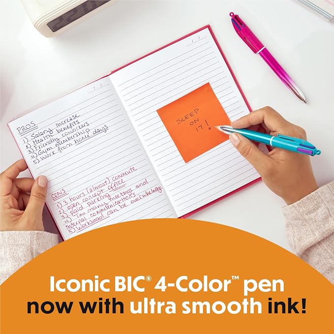 BIC 4-Color Retractable Ballpoint Pens, Medium Point, 1.0mm, 12-Count | Effortless Glide for Everyday Writing, Quick Color Changes with Retractable Design, Durable for Consistent Use