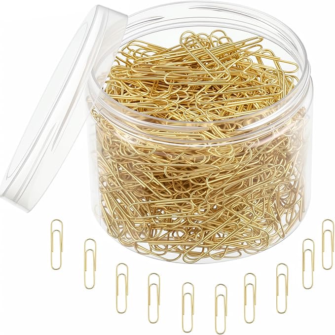 SUMAJU 500 PCS Colored Paper Clips, 33 mm/1.3Inch Assorted Paperclips | Gold, Macaron Color, Rust-Resistant Metal, Smooth Vinyl Coating, Reusable Storage Box, For Office, School, Home, Diy