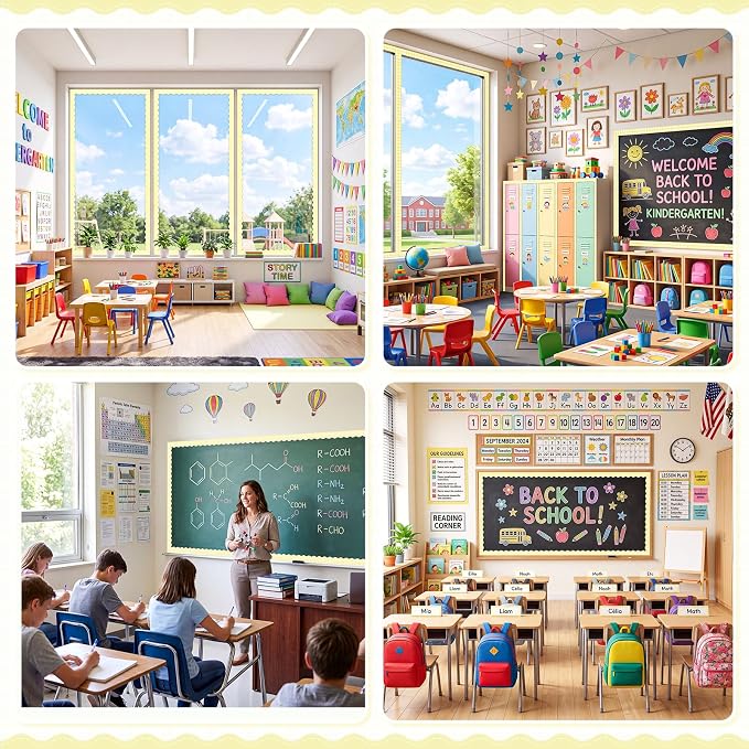 2 Rolls 65.6ft Marcaron Yellow Gingham Bulletin Board Borders Decoration Yellow Checkered and Straight Edge Bulletin Borders Board Trim for Office School Classroom Chalkboard Party Decoration