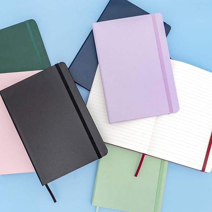 PAPERAGE Lined Journal Notebook, 10 Pack, (Bright Rainbow), 160 Pages, Medium 5.6 in x 8 in - 100 GSM Thick Paper – Hardcover Journaling Notebook for Work, School & Note Taking