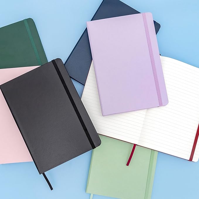 PAPERAGE Lined Journal Notebook, 10 Pack, (Black), 160 Pages, Medium 5.6 in x 8 in - 100 GSM Thick Paper – Hardcover Journaling Notebook for Work, School & Note Taking
