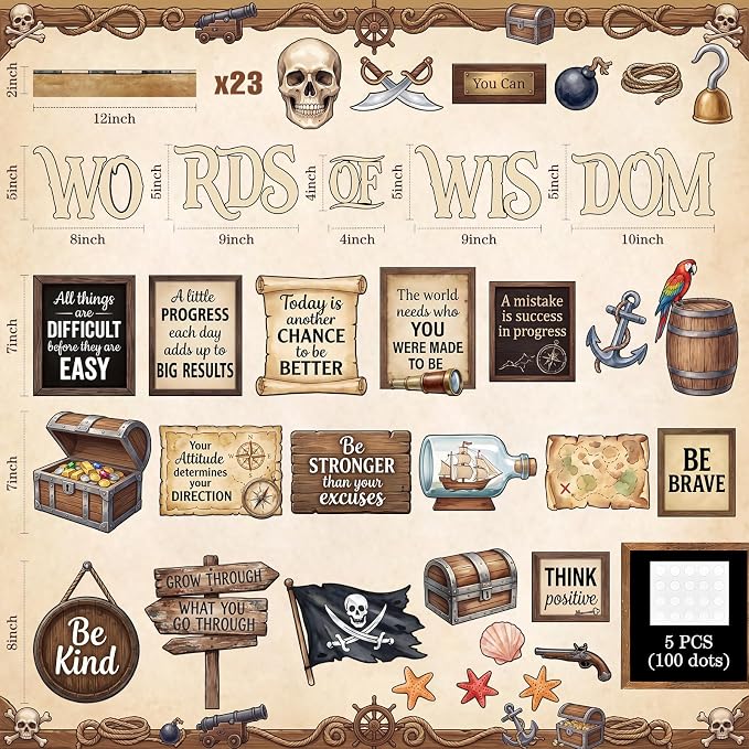 Mooliwe 57 Pcs Pirate Bulletin Board Set Inspirational Classroom Decor | Treasure Map Cutouts, Motivational Signs, Adventure Theme for School Office Chalkboard Door Wall, Summer Sets