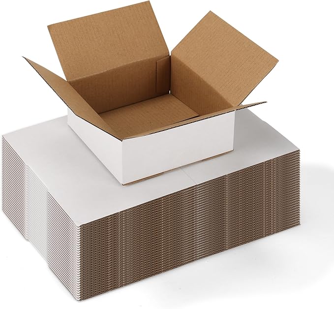EXYGLO 30 Pack 5x5x2 Shipping Boxes for Small Business, White Corrugated Cardboard Small Box for Packaging, Moving, Mailing, and Storing