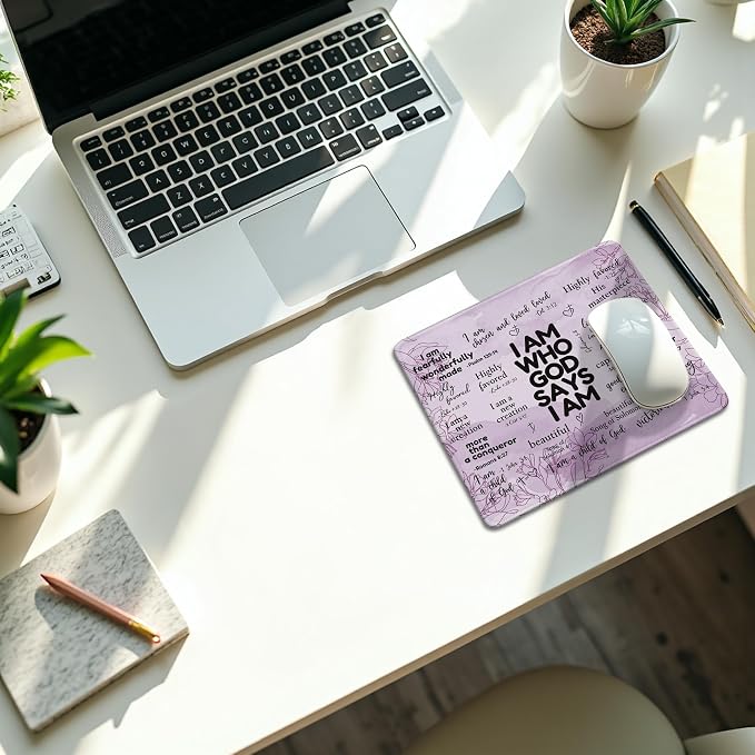 Inspirational Christian God Says I Am Mouse Pad, Purple Floral Bible Verse Affirmation Mouse Pads Mousepad for Home Office Dorm Computers Laptop Supplies Desk Accessories, 9.5x7.9 Inch