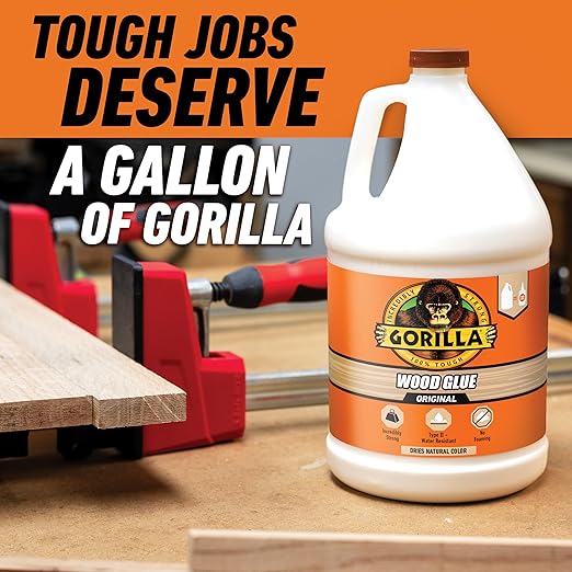 Gorilla Wood Glue, Natural Wood Color, 1 Gallon Bottle (Pack of 1) - Water Resistant for Indoor or Outdoor Projects and Repairs
