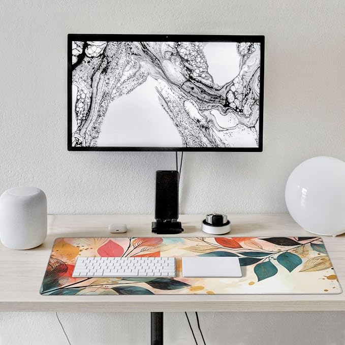 35.4 x 15.7 in, XXL Large Mouse Pad for Desk, Extended Keyboard Mouse Mat for Computer Office, Big Mouse pad with Stitched Edges, Gaming Pc-Boho Leaves