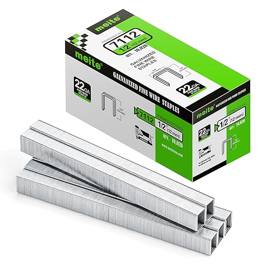 meite 22 Gauge 71 Series 3/8" Crown Wide 1/2" Leg Length Galvanized Staples for Upholstery Stapler 10,020 PCS/Box (5 Boxes)