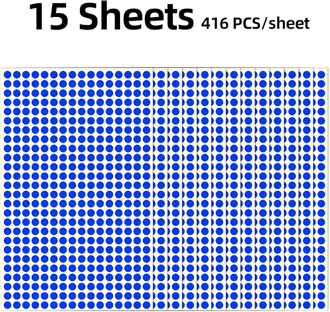 1/4" Small Colored Dot Stickers 6240 PCS Round Circle Stickers Tiny Blue Coding Labels Mini Sticker for Office,Classroom (Blue, 1/4" (6 mm))