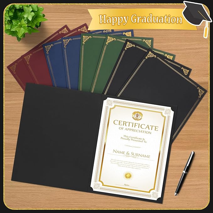 Ndsox 50 Packs Black Certificate Holders, Graduation Diploma Holders, 350GSM, Diploma Covers with Gold Foil Border for Letter Size 8.5" x 11" Award Certificate Paper, Cardstocks and Documents