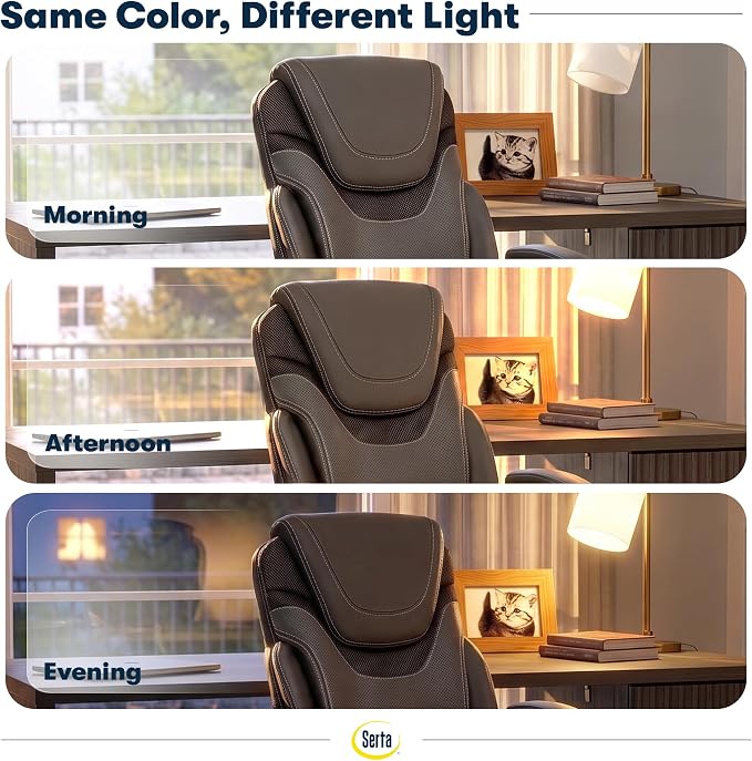 Serta Bryce Executive Office Chair - Ergonomic Computer Desk Chair with Patented AIR Lumbar Technology - Adjustable Height - Memory Foam Body Pillows - 360° Swivel Rolling Base - Bonded Leather - Gray
