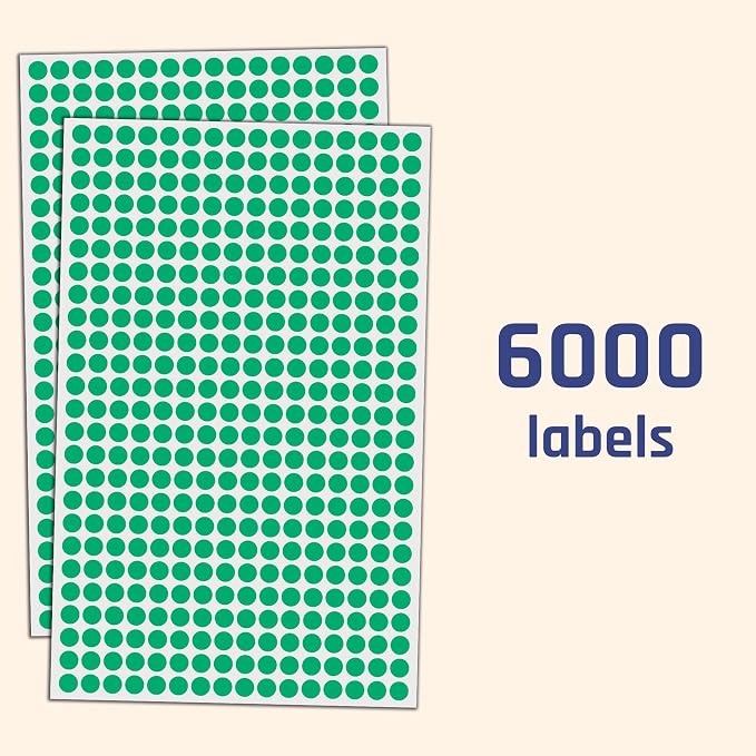 6000 Pack - 1/4" Small Dot Stickers Round Labels - Green