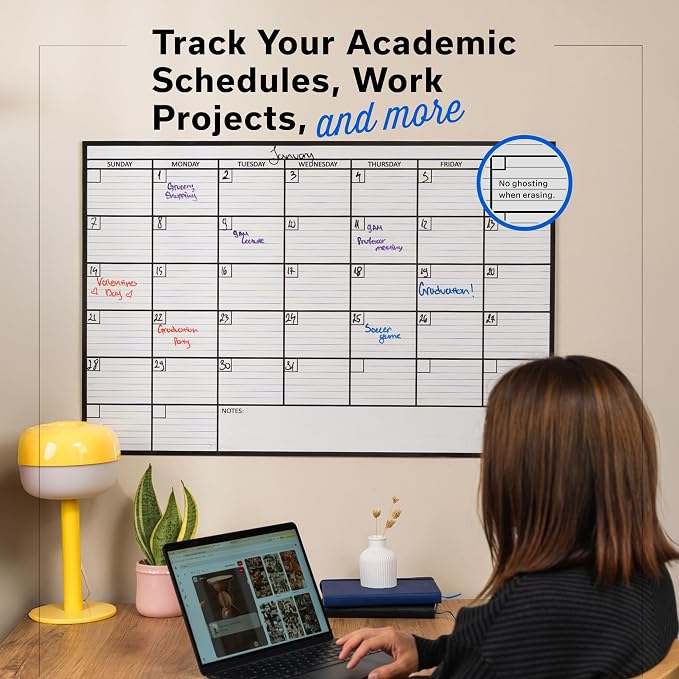 Large Dry Erase Calendar for Wall 24x36, Giant Family Office Big Reusable, Monthly Planner Erasable Month, Rolled Whiteboard White Board, 36x24 Calendar Dry Erase for Undated Wall Large Classroom