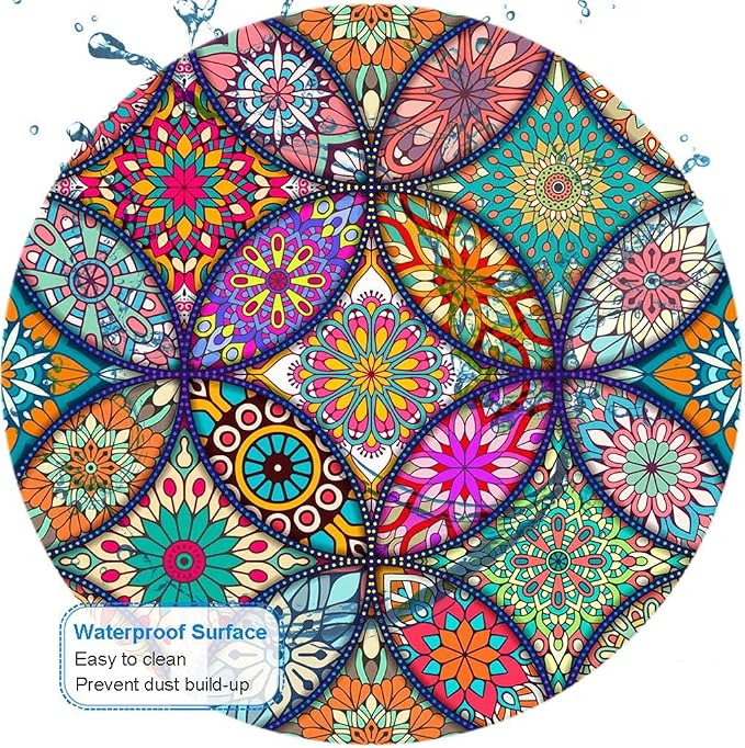 BOSOBO Cute Mouse Pad, Round Mandala Mouse Mat with Design, Non-Slip Rubber Base Mousepad with Stitched Edge, Waterproof Women Small Size 7.9 x 7.9 Inch, Pretty Mandala