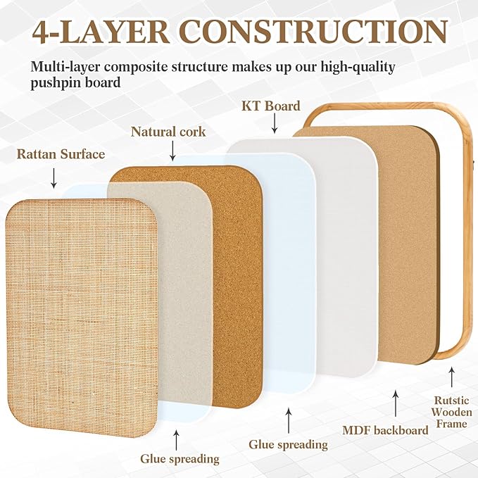 Vintage Framed Pin Board Linen Display Bulletin Board Large Ornate Fabric Picture Photo Pinboard Memo Decorative Prayer Pinboard Ornate for Wall Gift(Rectangle,20'' X 26'',Natural Rattan)
