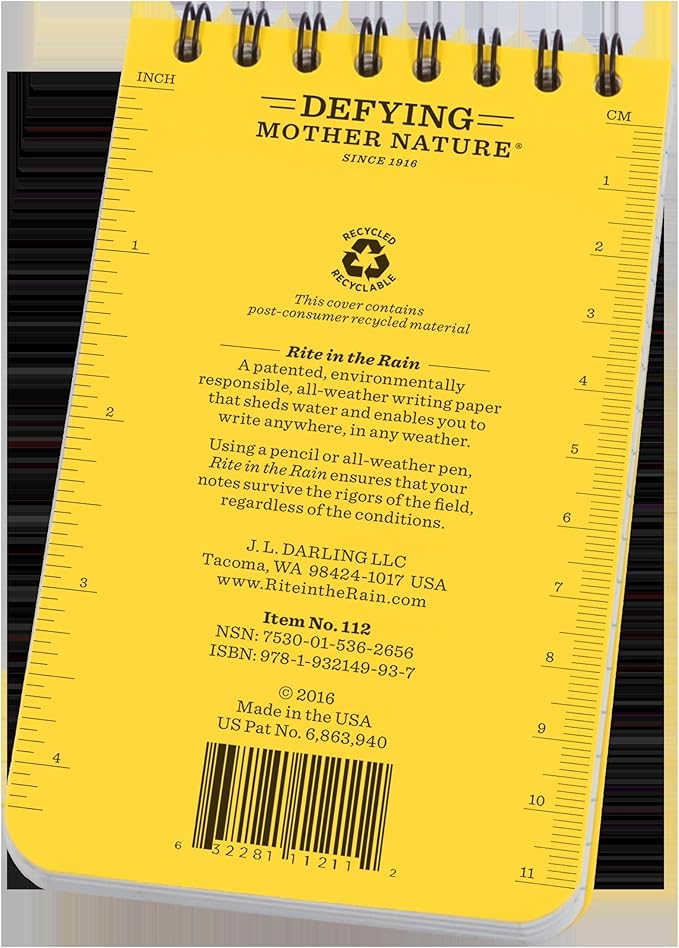 Rite in the Rain Weatherproof EMS Notebook, 3" x 5", Yellow Cover, Vital Stats Pages, 3 Pack (No. 112-3)
