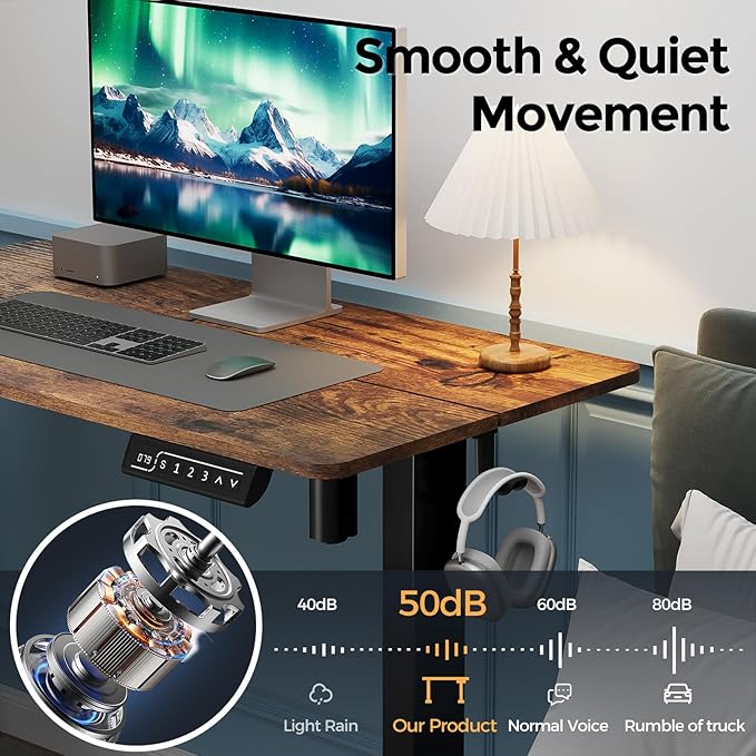 Small Standing Desk, 35" ×20" Electric Standing Table, Height Adjustable Compact Sit Stand Workstation with Splice Board, Home Office Desk with 2 Hooks, Rustic Brown