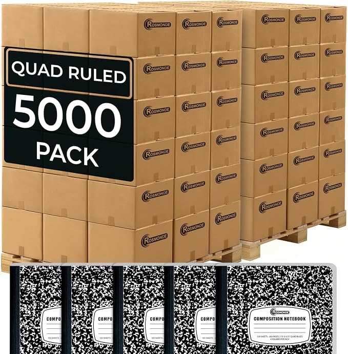 5000 Pack (Pallet) Composition Notebooks Bulk, Quad Ruled Bulk | Composition Notebooks Bulk, Quad Ruled, 100 Sheets (200 Pages), Bulk Purchasing for School Districts, 4-7 Days Transit