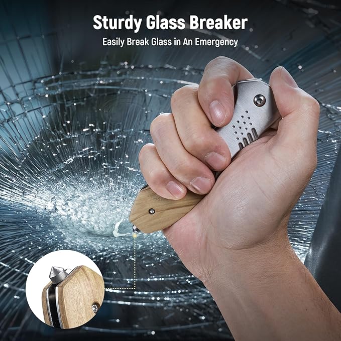 Pocket Knife for Men - Sharp Blade Wood Handle Pocket Folding Knives with Clip, Glass Breaker - EDC Knives for Survival Camping Fishing Hiking Women, Large, Olive