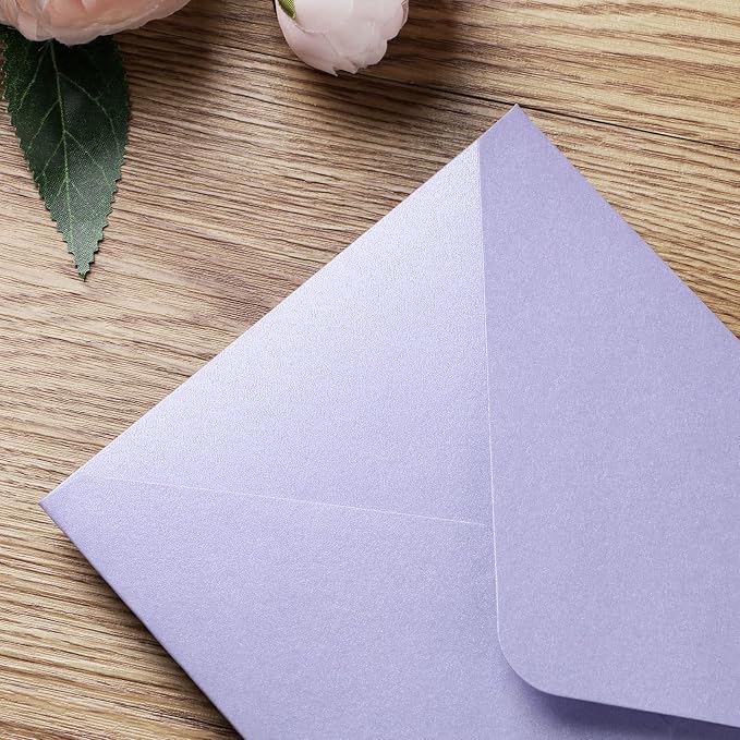 PONATIA A7 Envelopes, Sparkle Lilac 5 x 7 Envelopes | A7 Shimmer Envelopes Perfect For Wedding Invitations Cards, Christmas Gift Cards , Acrylic Invitations, Photos