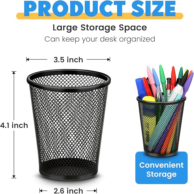 Smgmg Pen Holder for Desk, Pencil Holder for Desk, 4 Pack Pencil Cup for Pen, Mesh Metal Pen Organizer, Desk Pen Holder