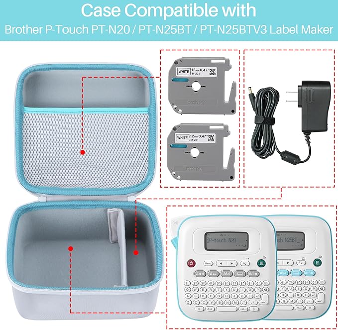 Case Compatible with Brother PT-N20 / PT-N25BT / PT-N25BTV3 Personal Desktop Label Maker Portable - Case Only