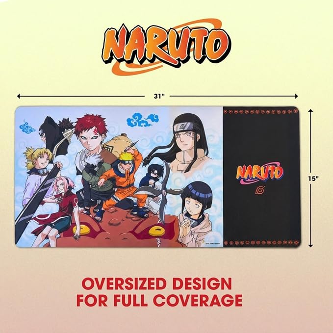 Naruto Large Gaming Mouse Pad 31"x15" XL Computer Desk Mat, Anime Keyboard | Oversized 31x15in Naruto anime gaming mouse pad, smooth fabric top, stitched edges, non-slip rubber base.