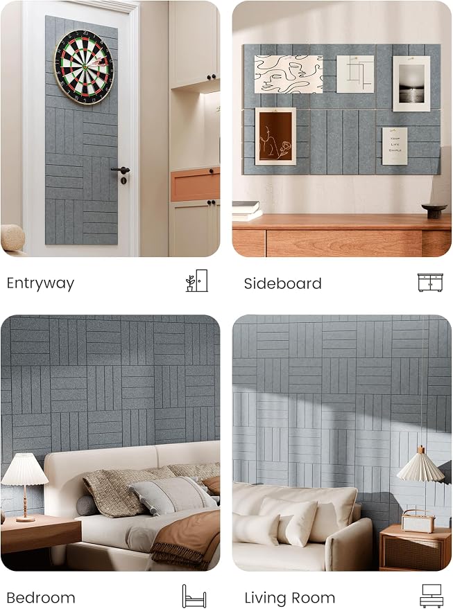Bumusty 36" x 24" Large Cork Board Alternative, Blue Gray | 6-Pack Felt Bulletin Board Tiles, 60 Adhesive Tabs, 30 Pushpins, Home, Office, Classroom, Vision Board