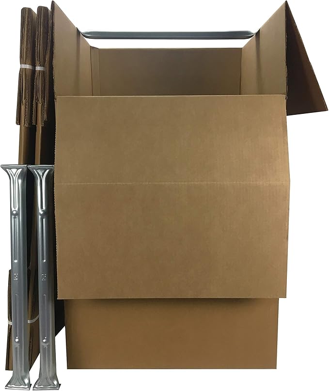 Amazon Basics Wardrobe Clothing Moving Boxes with Bar - 24" x 24" x 40", 3-Pack, Brown