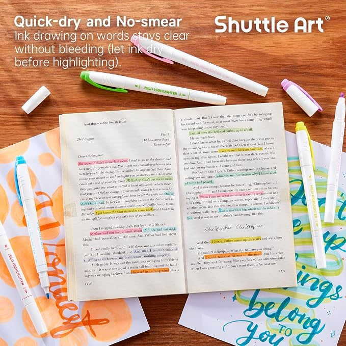 Shuttle Art Pastel Highlighters, 18 Colours Dual Tip Highlighters, Highlighter Markers Assorted Colours, Perfect for Colouring, Underlining, Highlighting, Journaling in School Office Home
