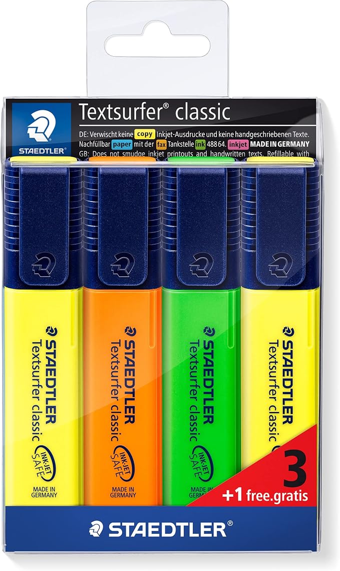 STAEDTLER 364-S WP4P Highlighter Textsurfer classic containing 3 + 1