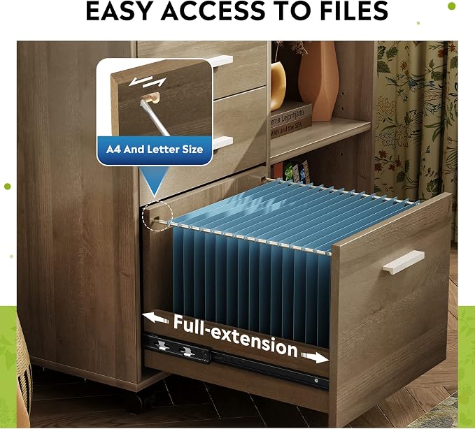 DEVAISE Wood File Cabinet, 3 Drawer Lateral Filing Cabinet, Gray Oak | Mobile Office Cabinet, Printer Stand, Open Storage Shelves, Letter & A4 Compatible, Home Office