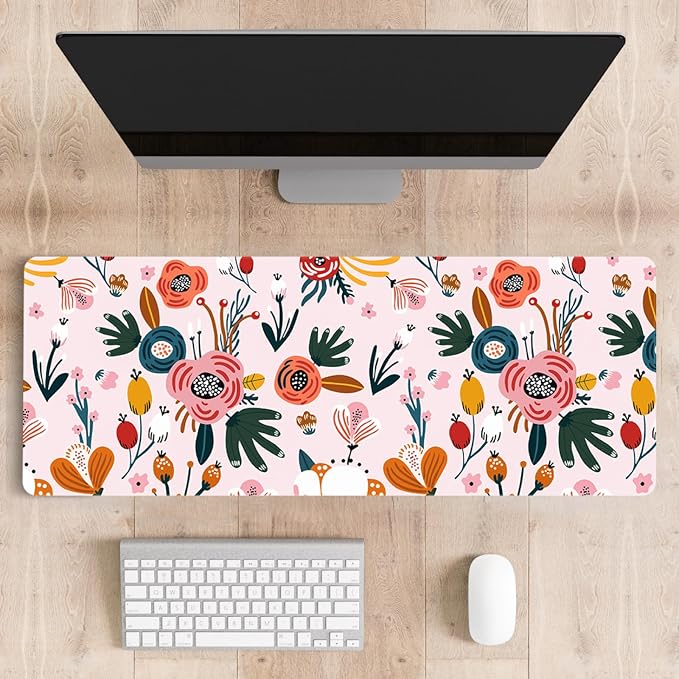 Mousepad Desk Mat Gaming Large Keyboard Cute Office Desktop Computer Laptop Floral XXL Long Giant Big Kawaii Aesthetic Girly Pretty Design Women Girl Gamer Oversized Wide 30x12'' Mousepad