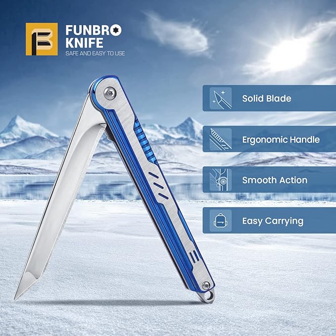 EDC Pocket Knife for Womens, Tanto Folding Knives with 7CR13Mov Stainless Steel Blade, Cool Survival Knife with Clip, Window Breaker, Flipper Open and Liner Lock for Outdoor Camping (Blue)