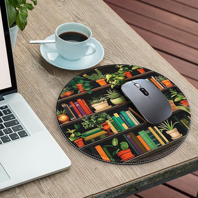Gctriki Small Mouse Pad for Desk with Bookshelf Design - Cute Office Decor for Women, Stitched Edge Non-Slip Rubber Base, Fits Laptop & Wireless Mouse, Travel Mouse Pad for Computer Gaming