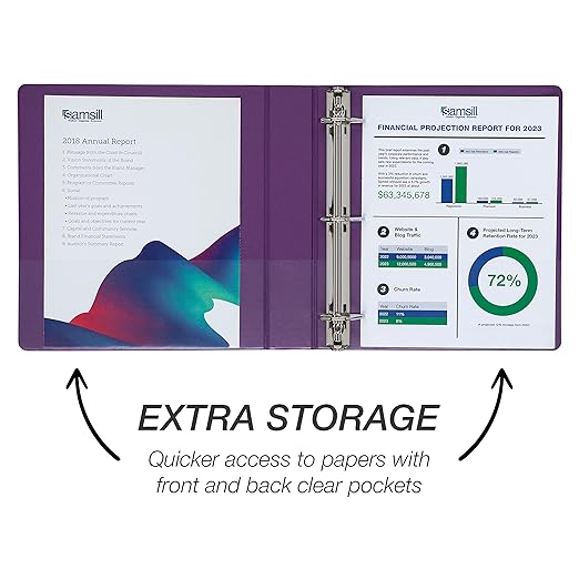 Samsill Durable 1.5 inch 3 Ring Binder, D Ring Binder, 100% Recycled Chipboard, Purple, 12 Pack