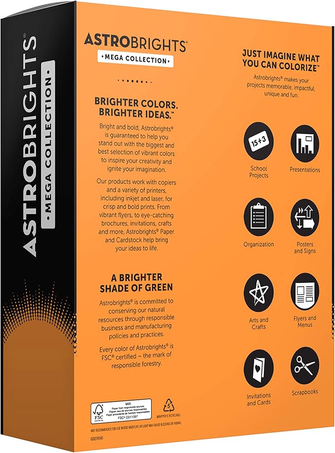 Astrobrights Mega Collection,Colored Paper,Bright Orange,625 Sheets,24 lb/89 gsm,8.5" x 11" - MORE SHEETS! (91619),(Pack of 6)