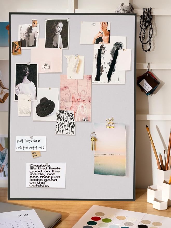 Fabric Bulletin Board 30x20 inches,Black Aluminum Framed Wall Pin Board | Cork Board Alternative for Wall with Push Pins for Office and Home, Linen Display Mood Board for Photos, Notes & Reminders