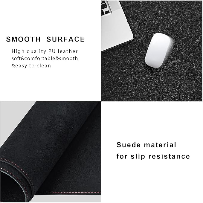 ZORESYN L-Shaped Gaming Desk Mat Mouse pad, Computer Corner Desk Pad, 47" Home Office Writing Desk Pad Protector, Large Waterproof PU Leather Corner Mousepad - Black, (120+120) x40cm