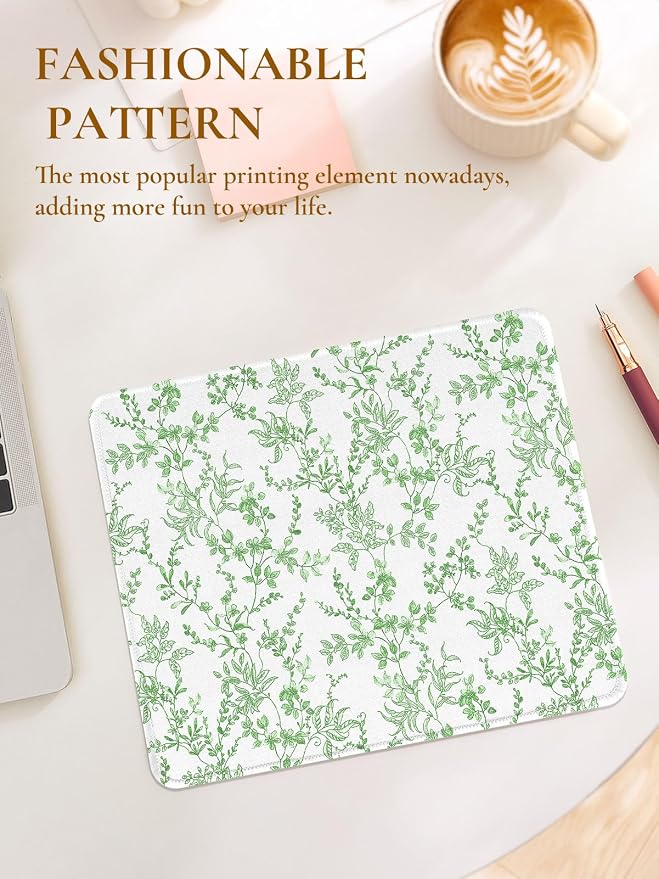 Elegant Green Flowers Mouse Pad, Waterproof Aesthetics Floral Mouse Pads Design, Non-Slip Rubber Base Computer Simple Funny Mousepad,Small Mouse Mat Desk Accessories Office Supplies