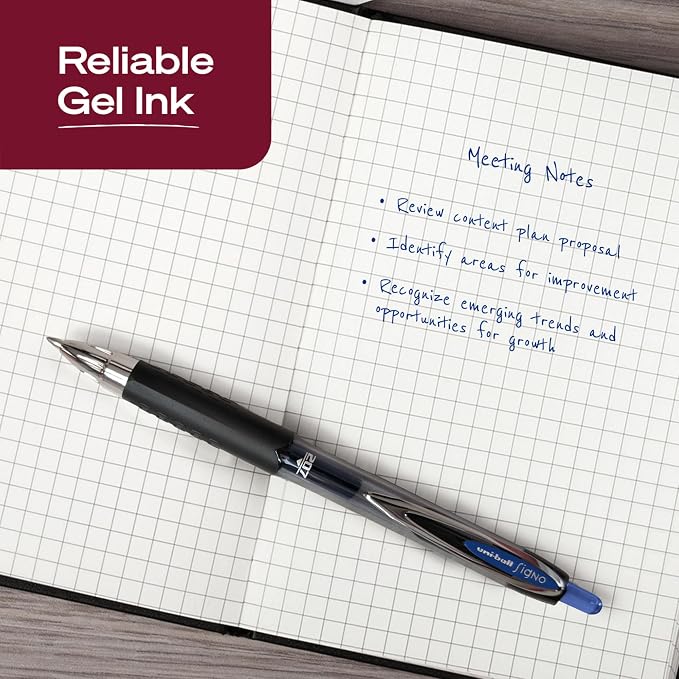uniball™ 207 Gel Pens, Blue Ink, 0.7mm Medium Point, Retractable, 12 Count | Smooth Writing, Fraud-Resistant, uni Super Ink™